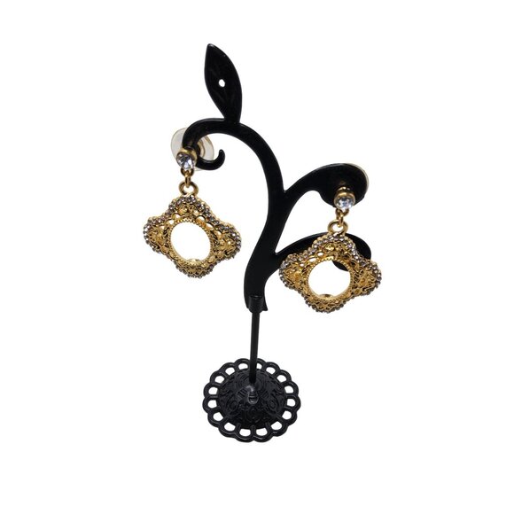 Vintage Signed PWC Goldtone and Clear Crystal Filigree Oval Picture Frame Dangle - Picture 4 of 16